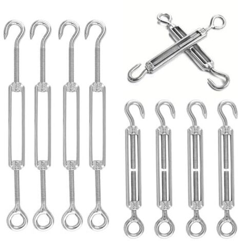 Tendeur en Acier Inoxydable 10 Pièces, Fixation pour Voile D'ombrage, Crochet et Oeil Réglable M6 OC, 304 Tendeurs Cable M6, Crochets Pivotants Réglables, Argent - M6-OC-10 Stück