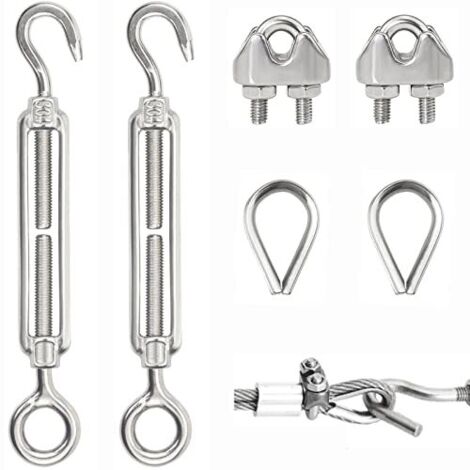 Tendeur Inox Serre Cable kit M5 Acier Inoxydable Crochet de Verrouillage Tension pour Serrer la Corde Tendue et Régler les Qccessoires Elastique 6 pièces -