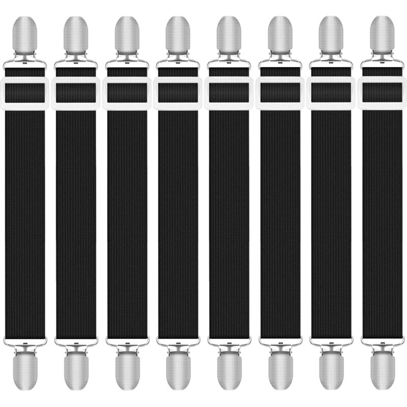 Tendeur Pour Drap Housse 8 Pieces Sangles Elastiques Ajustables De 30 A 130 Cm Bretelles Noires Pour Matelas Planche A Repasser