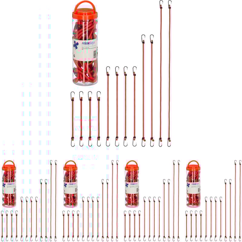 Relaxdays - Tendeurs avec crochets, lot de 60, sangles porte-bagages sur vélos, 4 tailles, attaches universelles, rouge