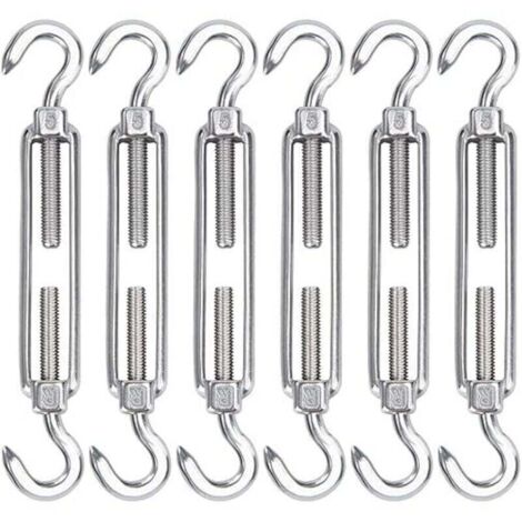 Tendeurs de câble en acier inoxydable M5, lot de 6 crochets et crochets tendeurs de fil, crochets et crochets de tension robustes réglables pour corde à linge, treillis métallique pour i