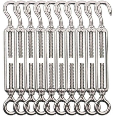 Tendeurs de câbles inoxydables M5 (lot de 10) avec crochet et œillet – pour garde-corps, suspensions extérieures et supports de plantes