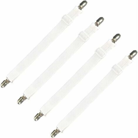 Tendeurs de drap réglables lot de 4 – sangles élastiques 30 à 120 cm, blancs, pour lit, canapé et housse de repassage