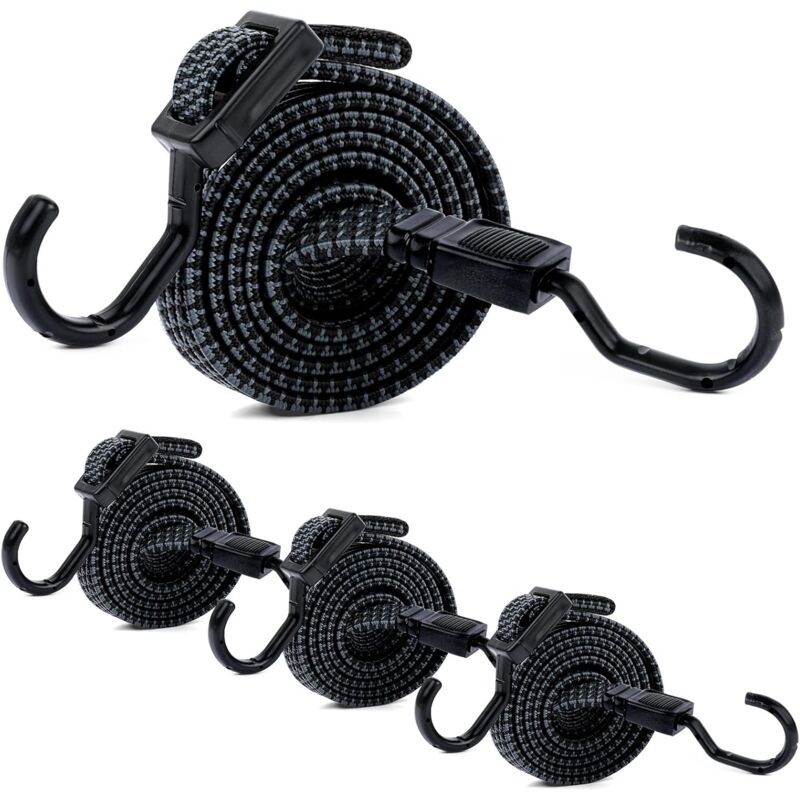Tendeurs Elastique avec Crochets 6 Pièces, 100cm Réglable Sandow Elastique pour Bagages, Barres de Toit, Bâche, Cargaison Mobile, Camps, Bâches (Noir)