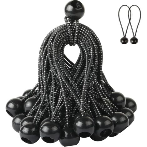 Tendeurs élastiques, 50 tendeurs élastiques avec boule pour bâches, tentes, voiles d'ombrage, 250 mm (noir à pois blancs)