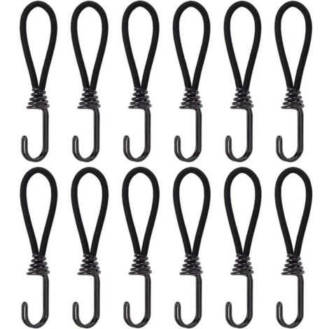 Tendeurs Élastiques avec Crochets, 15cm Elastique Corde en Caoutchouc avec Attaches pour Pavillon, Bâche, Camping, Tente, Rideaux Harnais d’Extension, 12Pcs