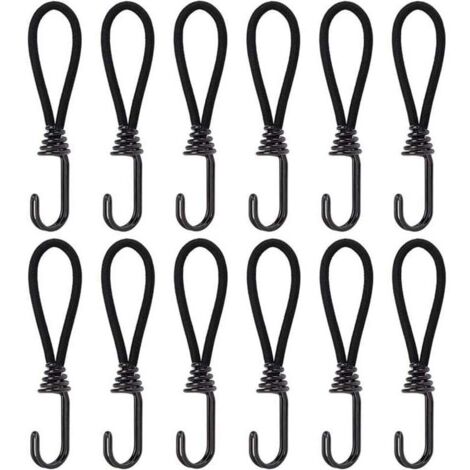 Tendeurs Élastiques avec Crochets, 15cm Elastique Corde en Caoutchouc avec Attaches pour Pavillon, Bâche, Camping, Tente, Rideaux Harnais d’Extension, 12Pcs