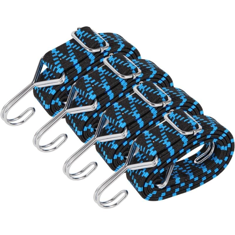 Lntyq - Tendeurs élastiques avec crochets, lot de 4 tendeurs élastiques réglables 1 m Tendeur de corde élastique plat pour piscine tente camping bleu.