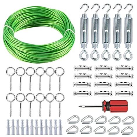 Tendeurs pour câbles, 3MM X 30M Câble d'acier vert enduit de PVC, câble multi-usage vigne/corde à linge l'extérieur poteau en T/pendaison lampe fil/fil jardin Vert 3 MM 30 M