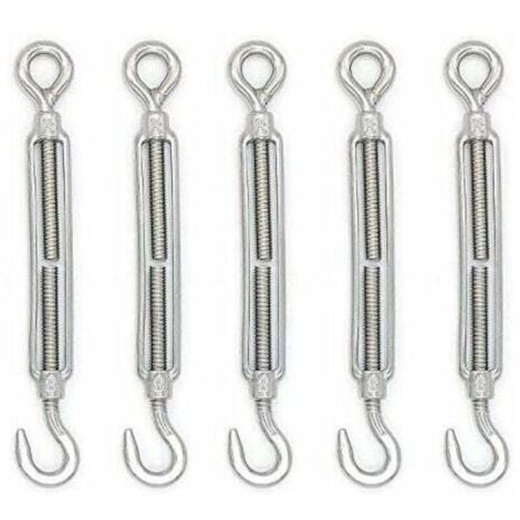 Tendicavo a gancio M8 (gancio e occhiello), tendicavo in acciaio inox 304 per stendibiancheria, cavi in acciaio, funi in acciaio - Confezione da 5