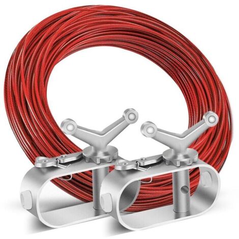 Tendicavo per fune metallica, verricello per copertura piscina, corda per copertura piscina con 2 tenditori in filo d'acciaio, Ø 2,2 mm, lunghezza 40 m, tenditori per cavo d'acciaio per accessori per 