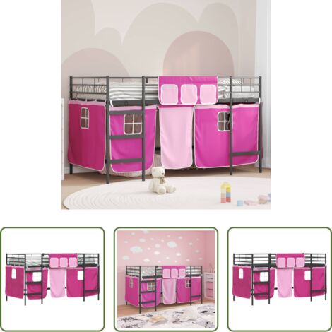Tendine per letto -  Struttura del Letto Loft per Bambini con Tendine Nero e rosa