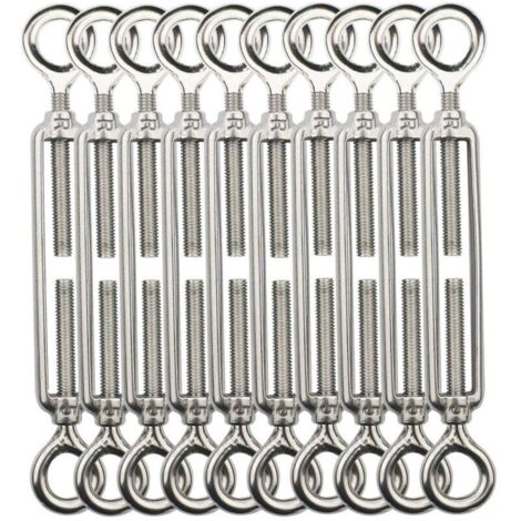 Tenditore a vite, tenditori a vite M5, gancio e gancio per tenditore a vite, tenditori a vite in acciaio inossidabile 304, utilizzati per stendibiancheria, sospensione, cavo per guardrail - 10 pezzi