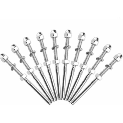 Tenditori a cavo filettato KZQ 10, distanziatori per cavi in acciaio inossidabile, tenditori per ringhiere in filo di acciaio inossidabile con guarnizione a dado per sistemi di ringhiere da 1/8"