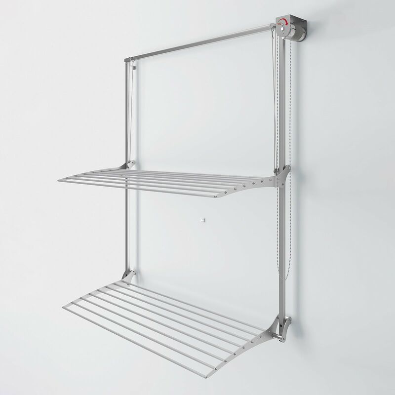 Tendoir à linge Mural, séchoir Vertical, Coulissant de Bas en Haut, séchoir rétractable et repliable en Aluminium et Acier avec deux grilles Foxydry