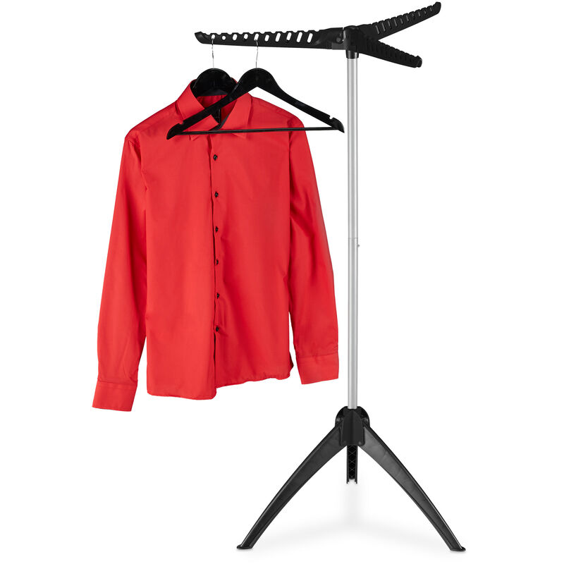 Tendoir pliable pour cintres, camping, balcon, peu encombrant, séchoir, h x d: 129 x 62 cm, noir - gris - Relaxdays