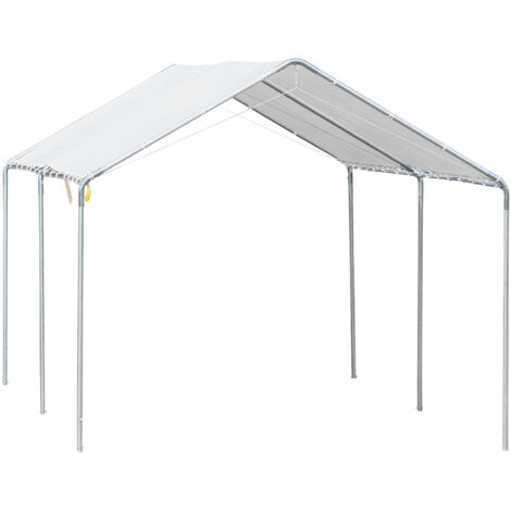 Tendone per Auto in Acciaio Zincato con Kit di Ancoraggio, 5.95x2.94x2.6m - Bianco