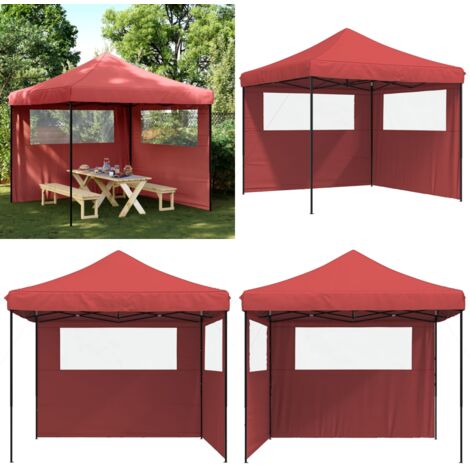 Tendone per Feste Pieghevole Pop-Up con 2 Pareti Bordò - Tenda pieghevole - Tenda da giardino