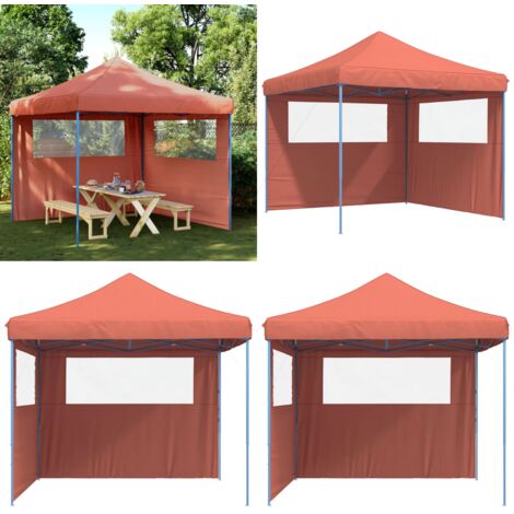 Tendone per Feste Pieghevole Pop-Up con 2 Pareti Terracotta - Tenda pieghevole - Tenda da giardino