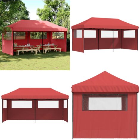 Tendone per Feste Pieghevole Pop-Up con 3 Pareti Bordò - Tenda pieghevole - Tenda da giardino