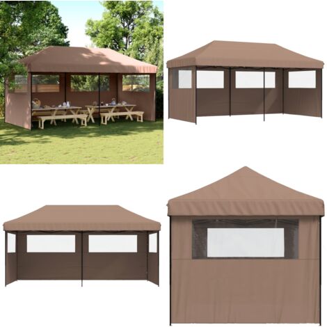 Tendone per Feste Pieghevole Pop-Up con 3 Pareti Marrone - Tenda pieghevole - Tenda da giardino