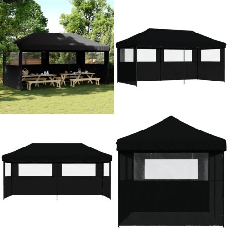 Tendone per Feste Pieghevole Pop-Up con 3 Pareti Nero - Tenda pieghevole - Tenda da giardino