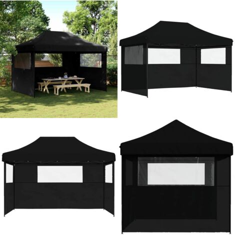 Tendone per Feste Pieghevole Pop-Up con 3 Pareti Nero - Tenda pieghevole - Tenda da giardino
