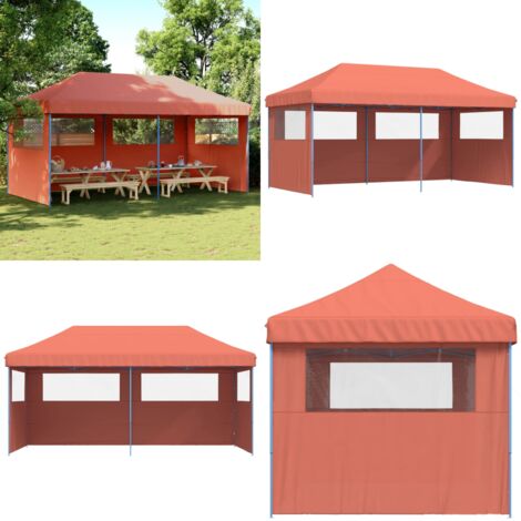 Tendone per Feste Pieghevole Pop-Up con 3 Pareti Terracotta - Tenda per feste - Tenda da giardino
