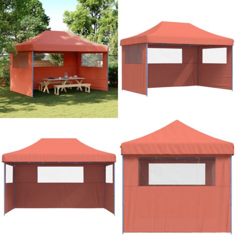 Tendone per Feste Pieghevole Pop-Up con 3 Pareti Terracotta - Tenda per feste - Tenda da giardino