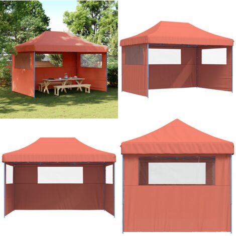 Tendone per Feste Pieghevole Pop-Up con 3 Pareti Terracotta - Tenda pieghevole - Tenda da giardino