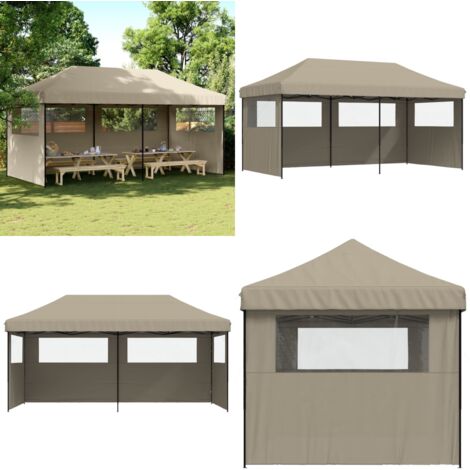 Tendone per Feste Pieghevole Pop-Up con 3 Pareti Tortora - Tenda pieghevole - Tenda da giardino