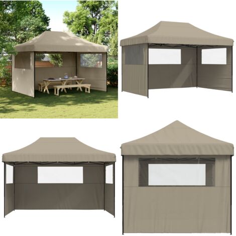 Tendone per Feste Pieghevole Pop-Up con 3 Pareti Tortora - Tenda pieghevole - Tenda da giardino