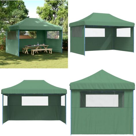 Tendone per Feste Pieghevole Pop-Up con 3 Pareti Verde - Tenda pieghevole - Tenda da giardino