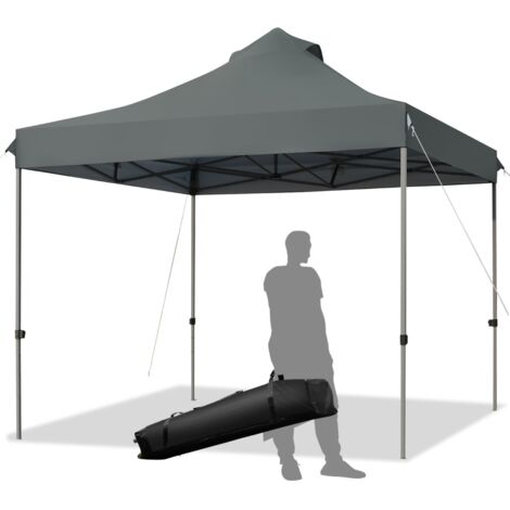 Tendone pop up 3x3m pieghevole impermeabile con borsa a ruote, Tenda da festa all'aperto facile da montare Grigio scuro