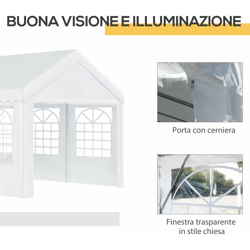 6m x 4m x2.8m Outsunny Gazebo da Esterno Tendone per Feste Matrimonio Telaio in Acciaio Bianco