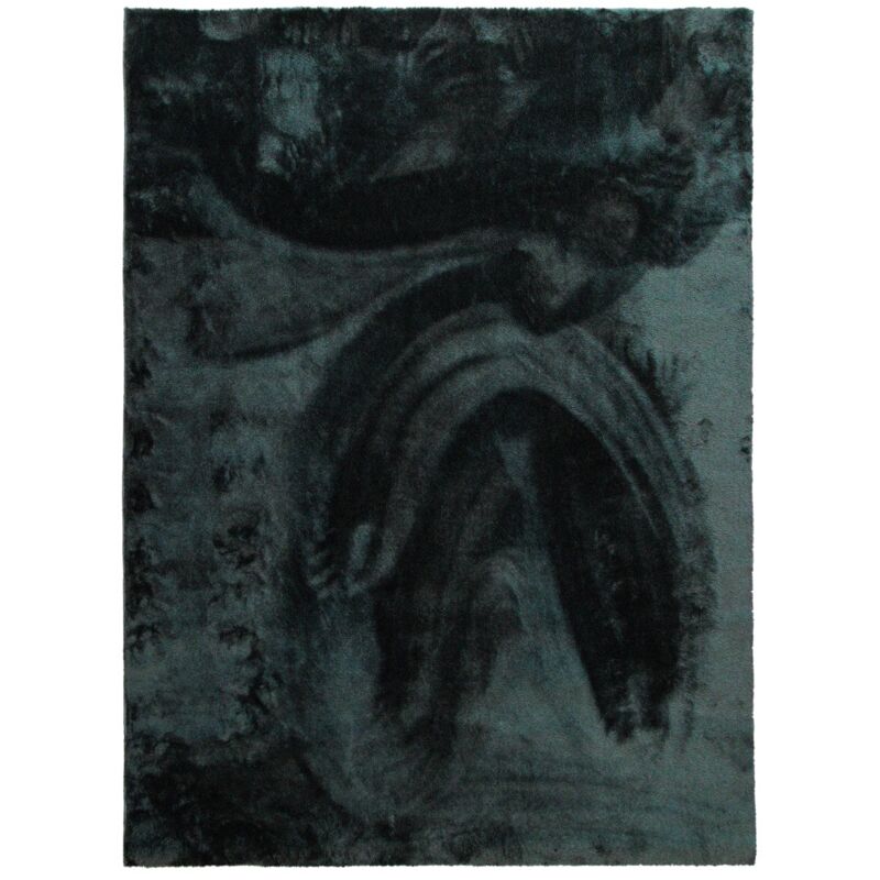 Tendrement - Tapis uni tout doux vert foncé en polyester 190x290