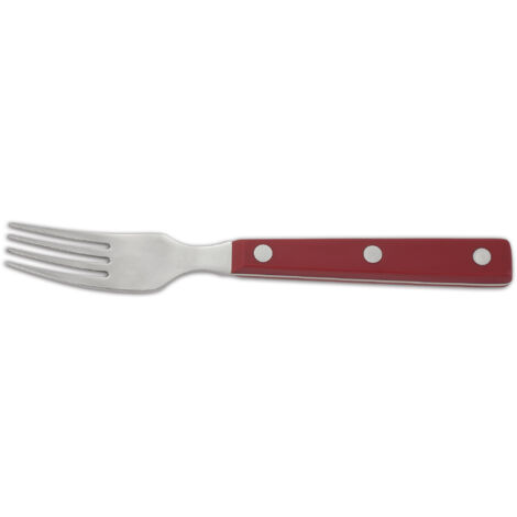 Tenedor chuletero Arcos de Mesa 374722 monoblock de una pieza de acero inoxidable 18/10 , mango de color rojo y hoja de 9 cm en caja