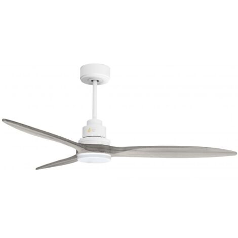 Tenerife  - Super destratificateur et ventilateur DC 132 cm  Blanc pales bois gris avec Lumière 25 à 35 m²