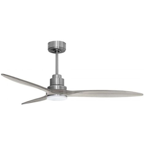 Tenerife - Super destratificateur et ventilateur DC 132 cm  Chrome pales bois gris  avec Lumière 25 à 35 m²