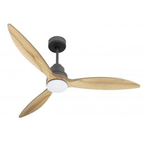 Tenerife - Super destratificateur et ventilateur DC 132 cm  Gris basalte pales bois clair avec Lumière 25 à 35 m²