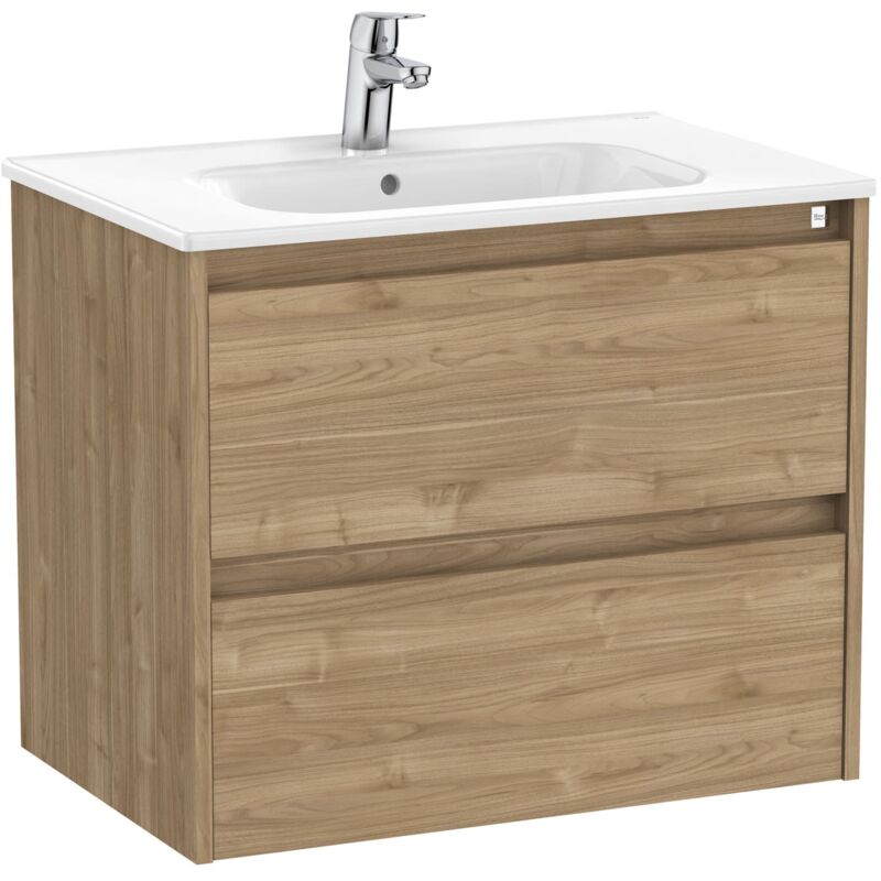Roca - Pack Unik Meuble 2 tiroirs + lavabo tenet Couleur : Noyer - Dimensions : 685x460x565 mm