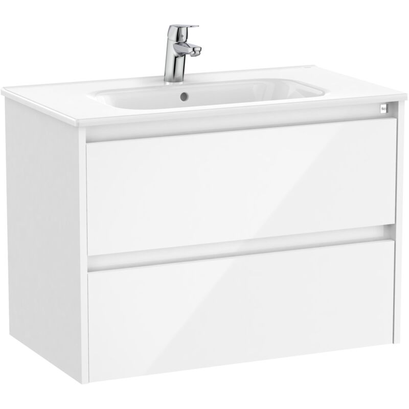 Roca - Pack Unik Meuble 2 tiroirs + lavabo tenet Couleur : Blanc brillant - Dimensions : 785x460x565 mm