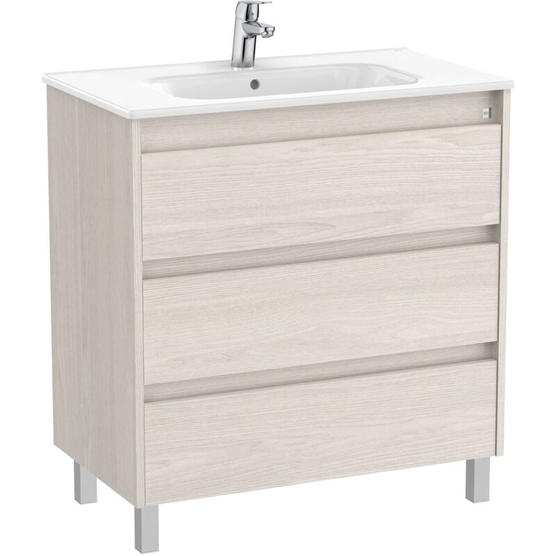 Roca - Pack Unik Meuble 3 tiroirs + lavabo tenet Couleur : Gris brillant - Dimensions : 785x460x740 mm