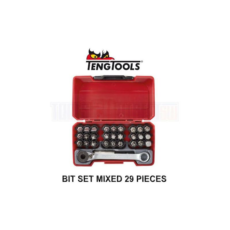 Teng Tools - 29pc Ratchet 1/4 Screwdriver Socket Bit Set Pz Ph Slot Tx Tpx Rob Hx TM029
