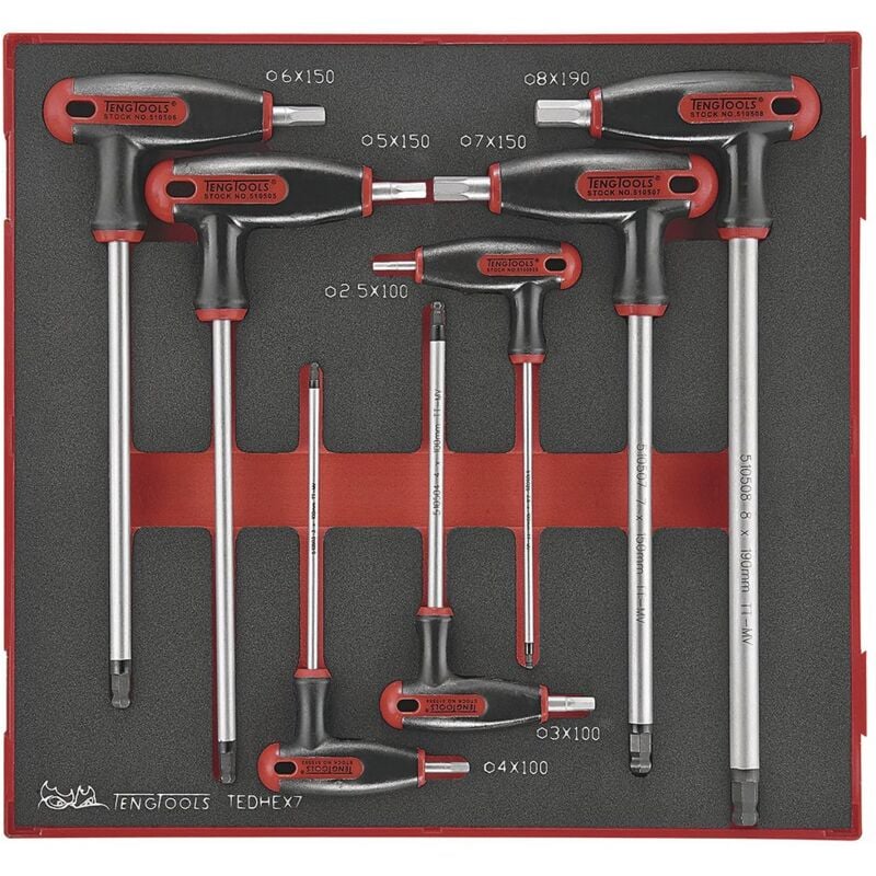 Jeu de cles allen hex avec poignée en t Foam2 tray 2,5- 8mm 7 pièces Teng Tools TEDHEX7