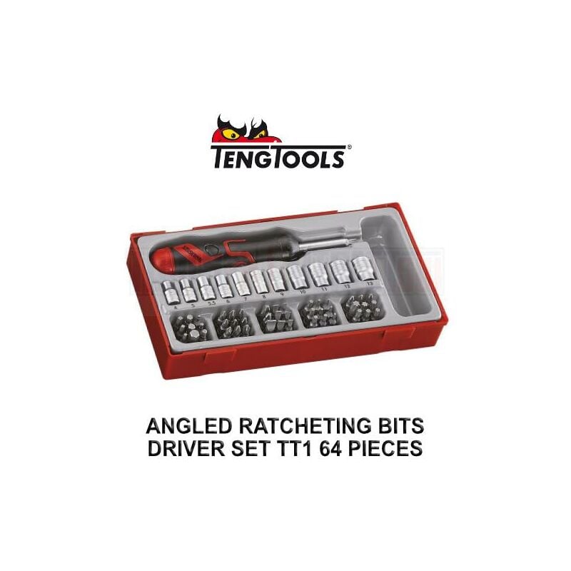 Teng Tools - 64 Piece Angled Ratcheting Bits Driver Set TTMDRT64