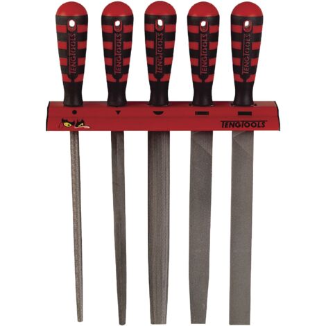 Teng Tools Ensemble 5 Limes 250 mm avec Support Mural