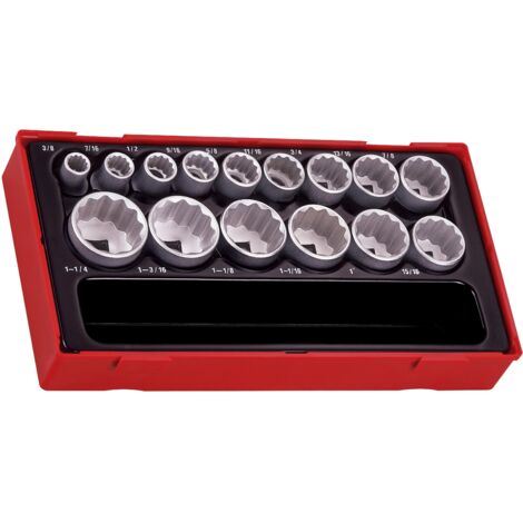 Teng Tools TT1215-AF Juego de vasos de 12 puntas y 15 piezas con vástago de 1/2"