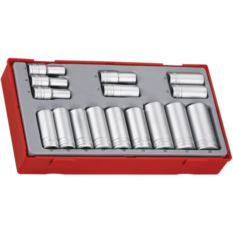 Teng Tools TT3816 Juego de vasos con vástago cuadrado de 3/8" de 16 piezas