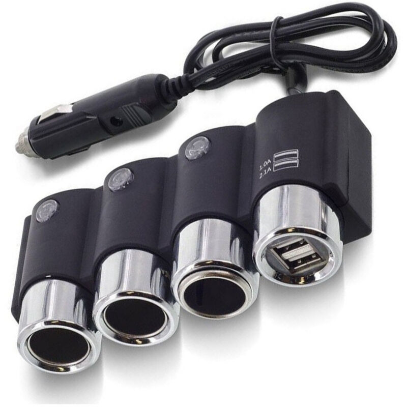 Trade Shop - Sdoppiatore Presa Accendisigari 3 Posti 2 Porte Usb Carica Batteria 120w Ic-1503 -